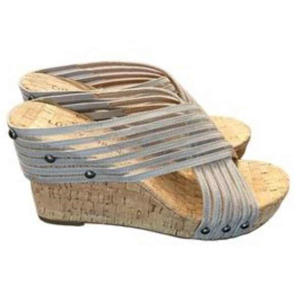 Lucky Brand Shoes - Lucky Brand Gray Crossover Slide Cork Wedge Sandals Size 7.5